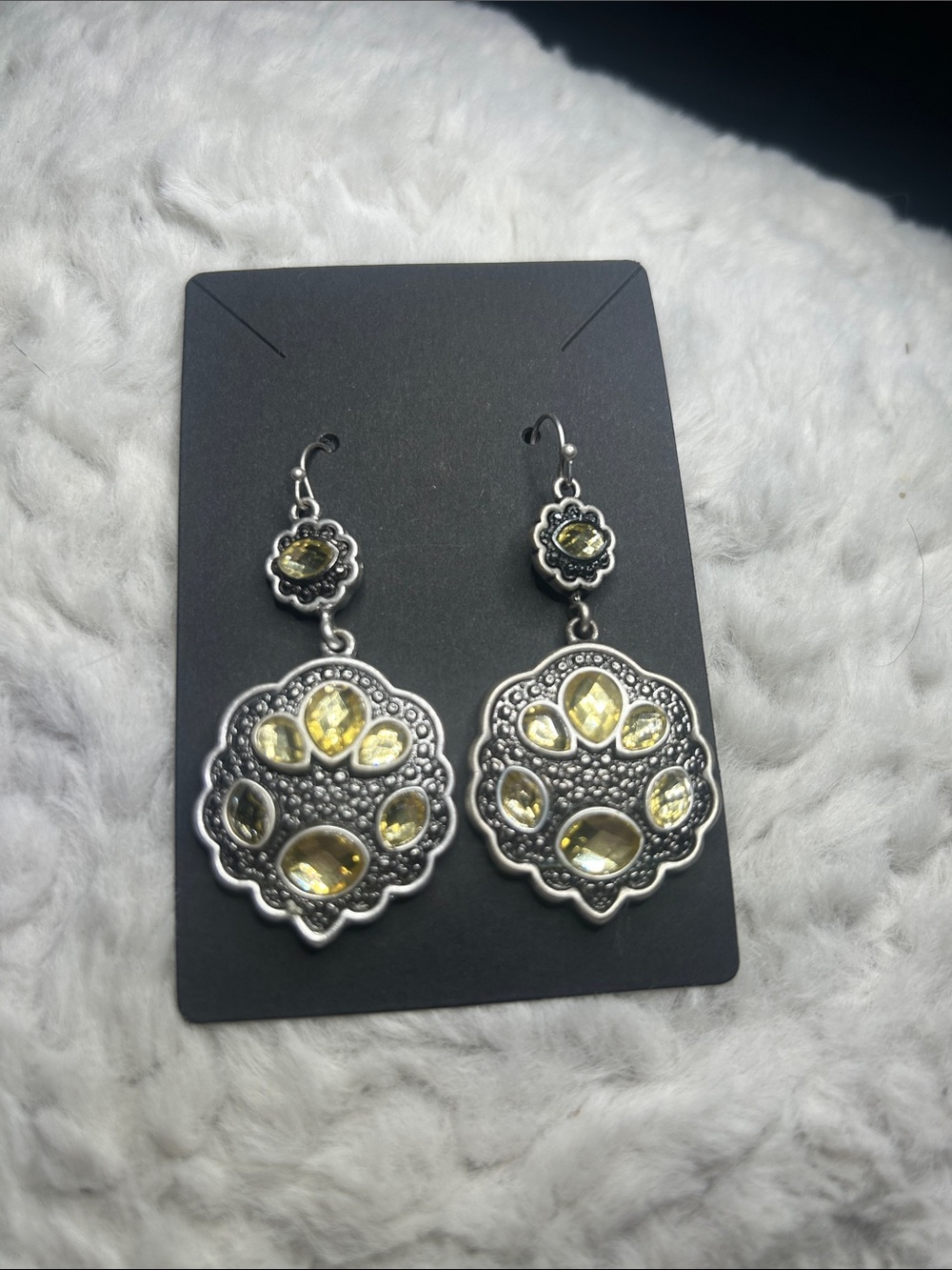 Yellow Gemstone Silver-Tone Drop Earrings